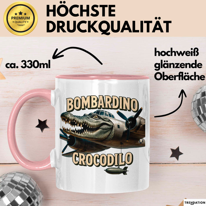 Bombardino Crocodilo Tasse Meme Italienisch Lustig Becher Rosa Trendation