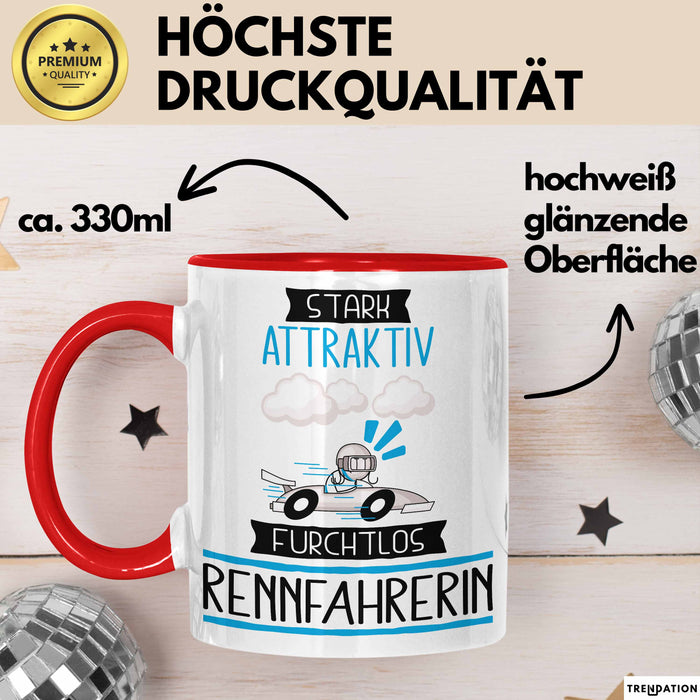 Rennfahrerin Tasse Geschenk Becher Stark Attraktiv Furchtlos Rennfahrerin Lustige Geschenkidee Rot Trendation