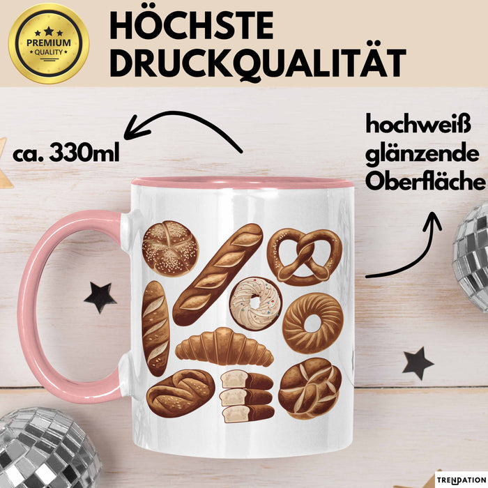 Arten Von Brot Tasse Geschenk Brotarten Baguette Croissant Bagel Kaffee-Becher Rosa Trendation