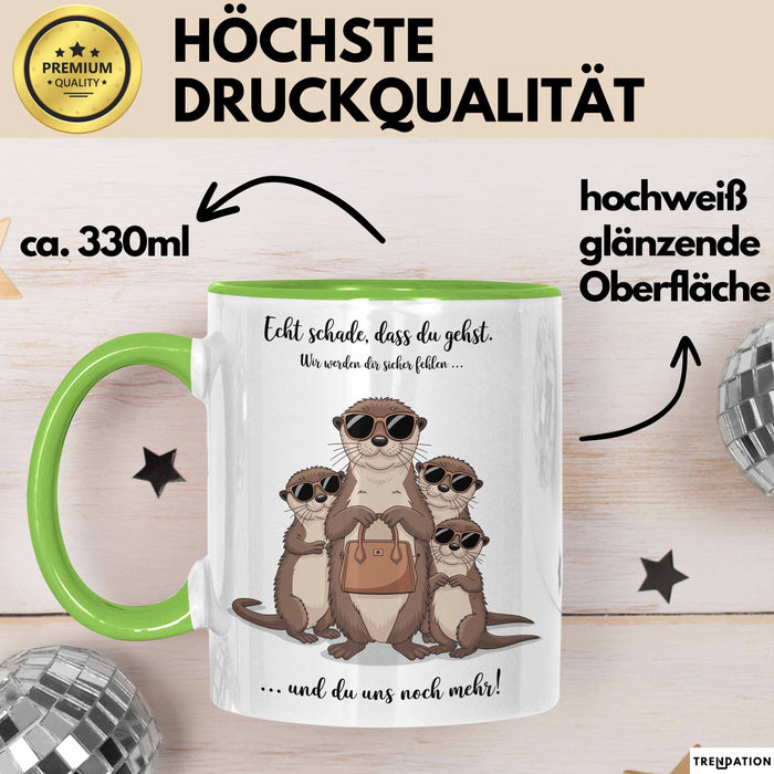 Büroarbeit Kollege Abschied Tasse Geschenk Lustige Geschenkidee Spruch Echt Schade Dass Du Gehst Grün Trendation