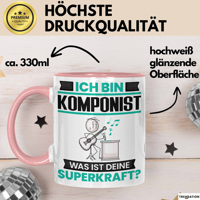 Komponist Tasse Geschenk für Komponist Geburtstag Lustiger Spruch Kaffee-Becher Was Ist Deine Superkraft Rosa Trendation