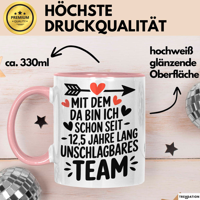 Romantische Pärchen Tasse Geschenk Team seit 12,5 Jahren Geschenkidee Lustig Rosa Trendation