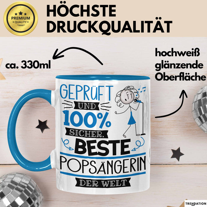 Beste Popsängerin Der Welt Tasse Geschenk für Eine Popsängerin Geprüft Und Sicher Geschenkidee Geburtstag Weihnachten Blau Trendation