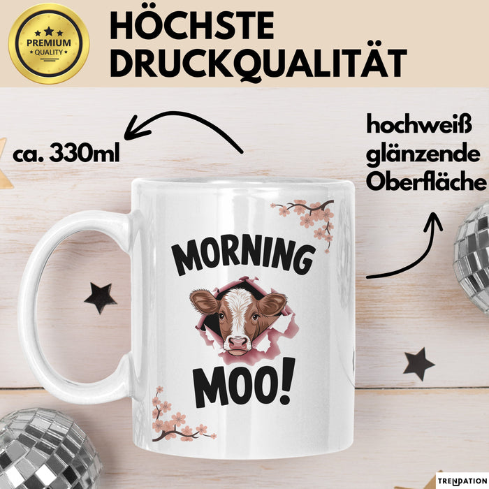 Kuh Tasse Geschenk Morning Moo Geschenkidee Lustig Guten Morgen Weiß Trendation