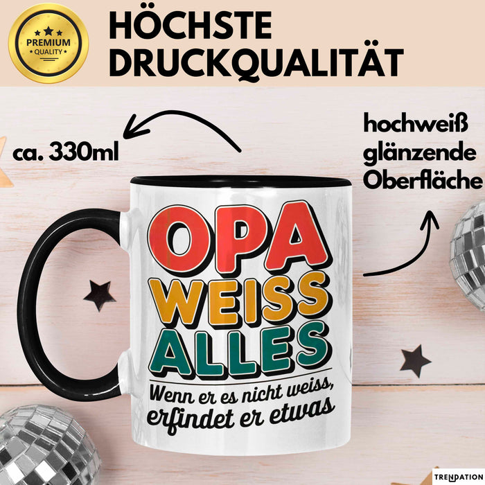 Opa Großvater Tasse Becher Geschenk Lustige Geschenkidee Spruch Opa Weiss Alles Trendation