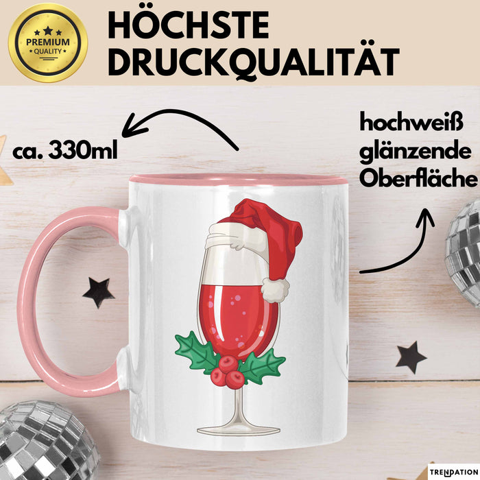 Weihnachten Weinglas Tasse Geschenk Weihnachtliche Grafik Kaffee-Becher Rosa Trendation