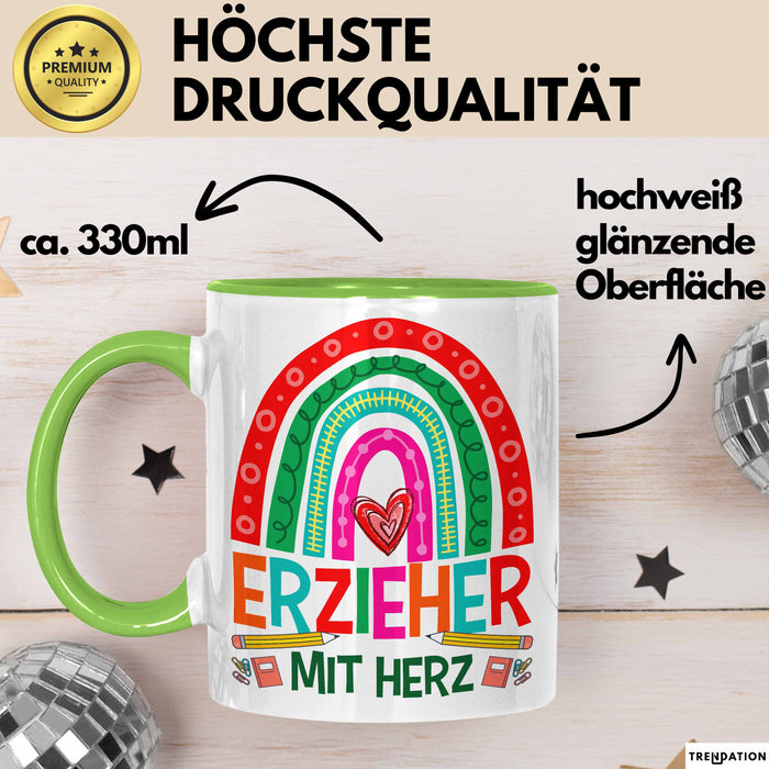 Erzieher Mit Herz Tasse Lustiges Geschenk Für Kindergarten Erzieher Mann Grün Trendation