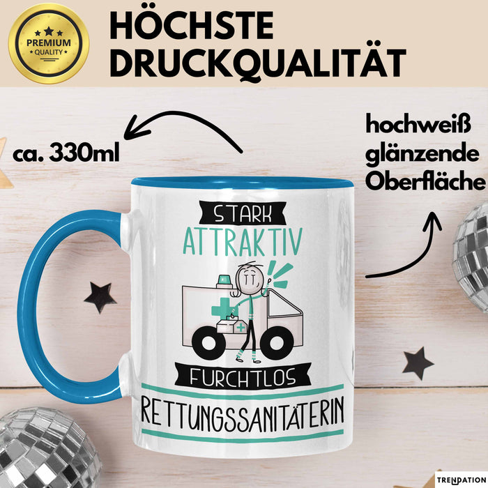 Rettungssanitäterin Tasse Geschenk Becher Stark Attraktiv Furchtlos Rettungssanitäterin Lustige Geschenkidee Blau Trendation