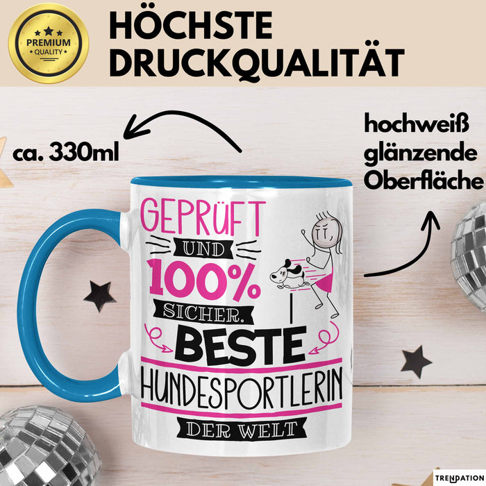 Beste Hundesportlerin Der Welt Tasse Geschenk für Eine Hundesportlerin Geprüft Und Sicher Geschenkidee Geburtstag Weihnachten Blau Trendation