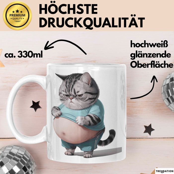 Dicke Fette Katze Kätzchen Besitzer Tasse Becher Geschenk Lustige Geschenkidee Spruch Weiß Trendation