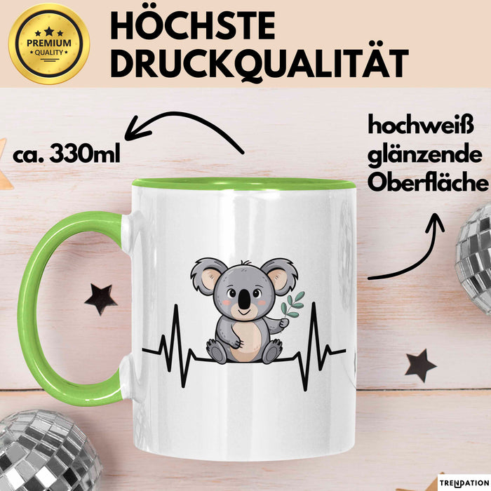 Koala Tierliebhaber Tasse Geschenk Lustige Geschenkidee Spruch Koala Herzschlag Grün Trendation