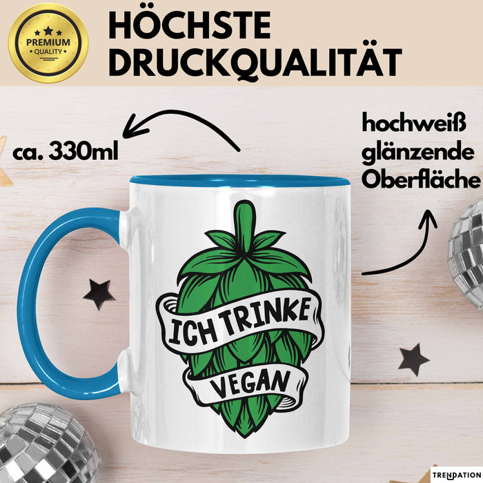 Biertrinker Tasse Geschenk Ich Trinke Vegan Becher Geschenkidee Blau Trendation