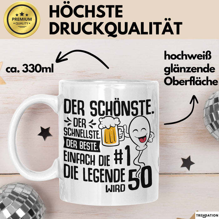 50. Geburtstag Tasse Geschenk Der Schönste Der Schnellste Spermium 50Er Geburtstag Mann Vater Papa Weiß Trendation