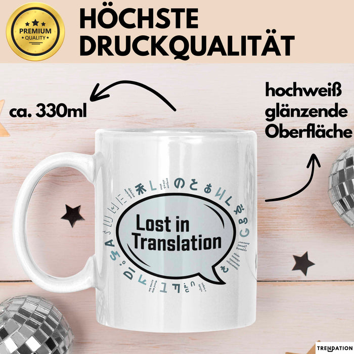 Linguist Tasse Geschenkidee Lost in Translation Sprachnerd Weiß Trendation