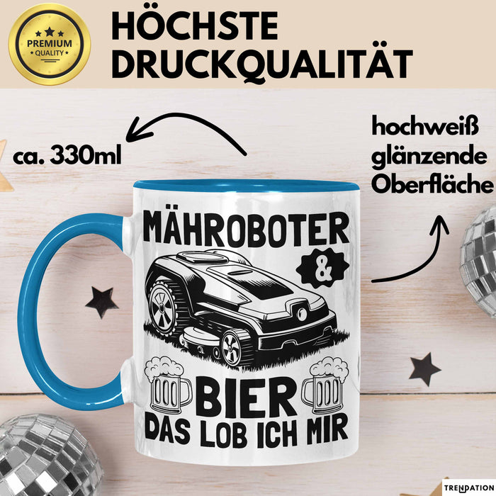 Mähroboter Tasse Geschenk Mähroboter Sprüche Becher Geschenkidee Lustig Blau Trendation