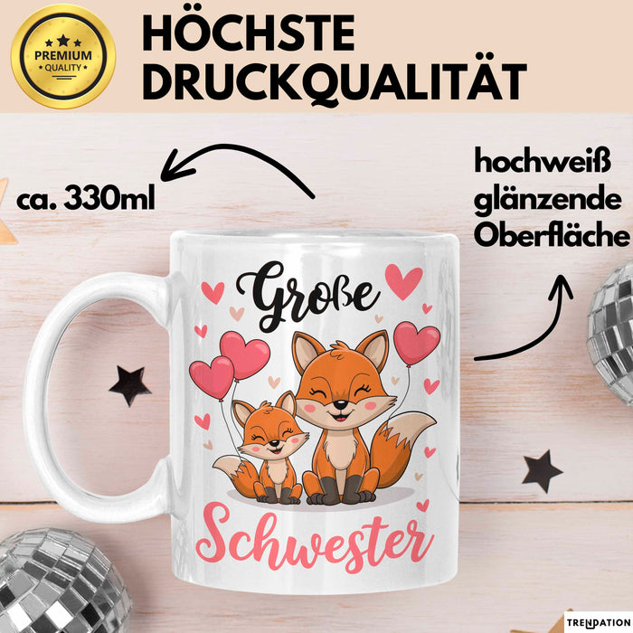 Big Sister Ältere Geschwister Schwestern Füchse Tasse Becher Geschenk Lustige Geschenkidee Spruch Big Sister Weiß Trendation