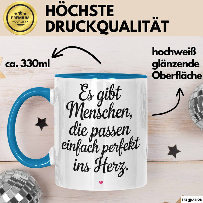 Romantisches Paar Jahrestagsfeier Tasse Geschenk Lustige Geschenkidee Spruch Es Gibt Menschen Die Passen Einfach Perfekt Ins Herz Blau Trendation