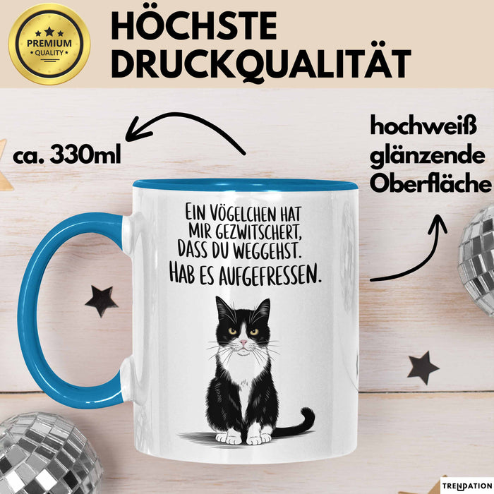 Büroarbeit Kollege Abschied Tasse Geschenk Lustige Geschenkidee Spruch Ein Vögelchen Hat Mir Gezwitschert Dass Du Weggehst Blau Trendation