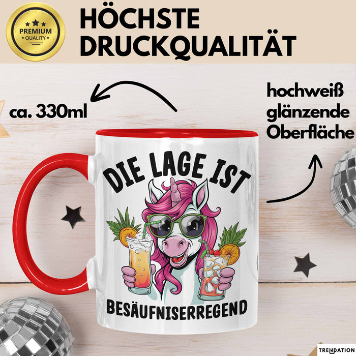 Humor Tasse Geschenk Die Lage Ist Besäufniserregend Geschenkidee Kaffee-Becher Rot Trendation