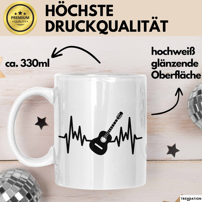 Gitarrist Geschenk Tasse für Gitarrenspieler Männer Geschenkidee Herzschlag Gitarre Kaffee-Becher Weiß Trendation
