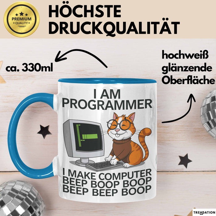 IT Techniker Computeringenieur Tasse Geschenk Lustige Geschenkidee Spruch Ich Bin Eine Programmierer Katze Blau Trendation