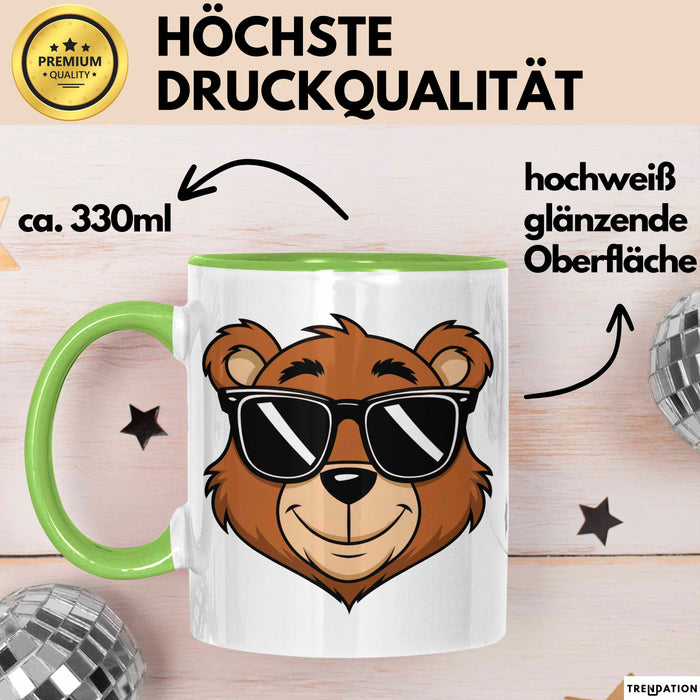 Teddybär Tier Sonnenbrille Tasse Geschenk Lustige Geschenkidee Spruch Grün Trendation