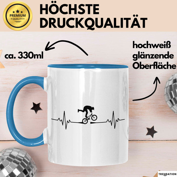 Fahrradfahren Tasse Geschenk Fahrradfahrer Herzschlag Biker Geschenkidee Lustig Blau Trendation