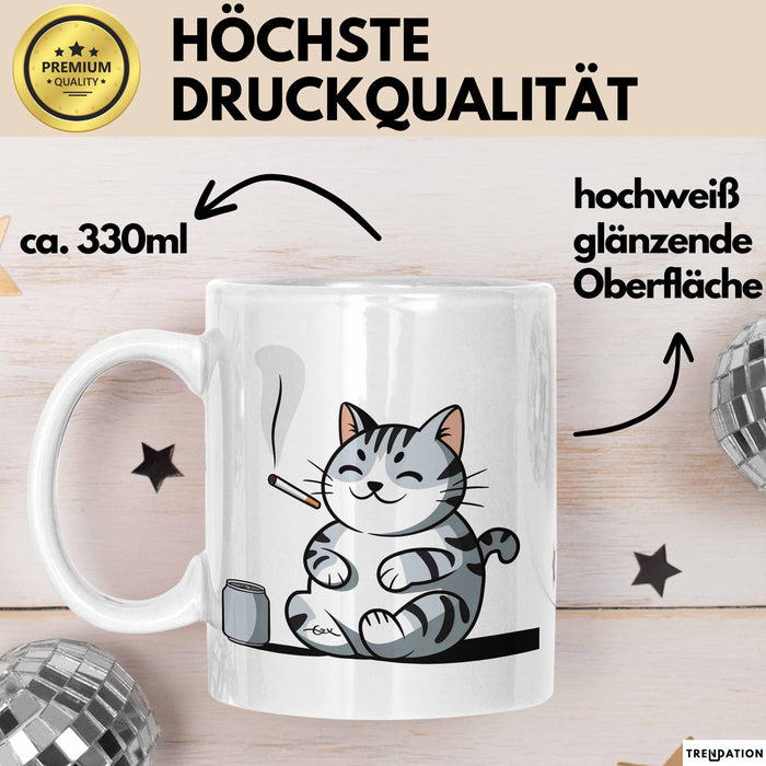 Sarkastische Rauchende Katze Sarkasmus Tasse Geschenk Lustige Geschenkidee Spruch Weiß Trendation