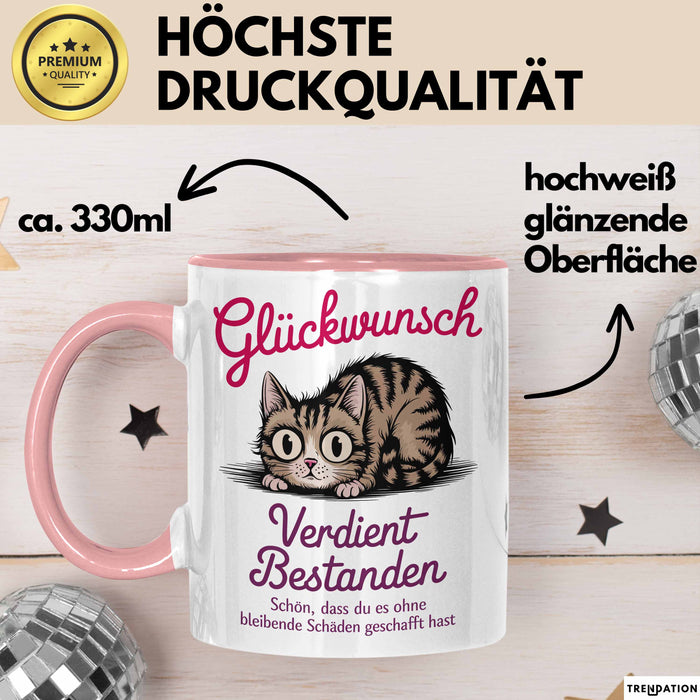 Schüler Abschluss Tasse Geschenk Lustige Geschenkidee Spruch Glückwunsch Verdient Bestanden Rosa Trendation