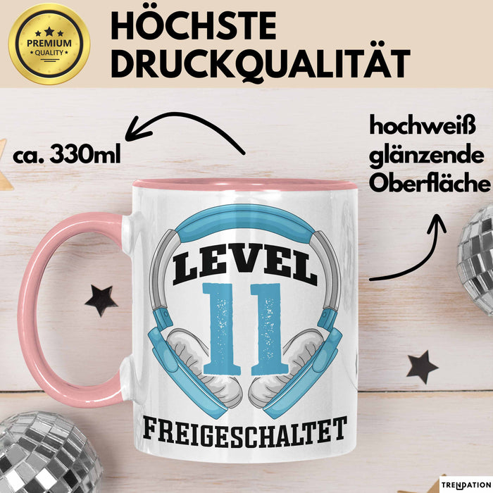 11. Geburtstag Gamer Tasse Geschenk Level 11 Freigeschaltet Rosa Trendation
