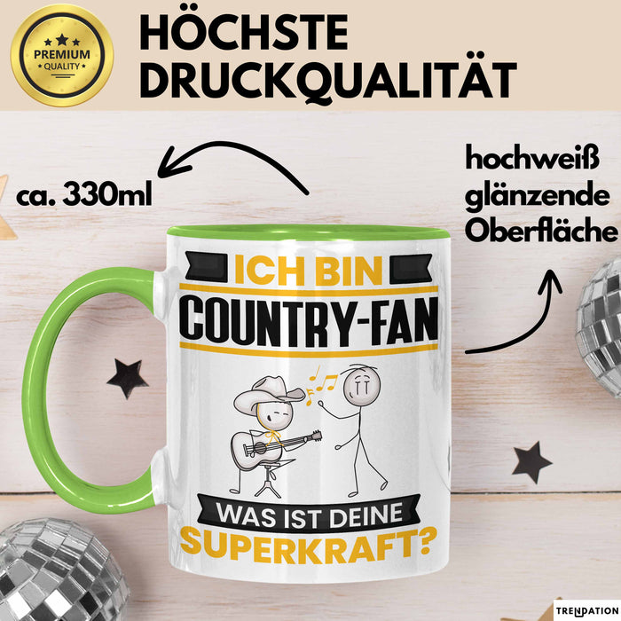 Country-Fan Tasse Geschenk für Country-Fan Geburtstag Lustiger Spruch Kaffee-Becher Was Ist Deine Superkraft Grün Trendation