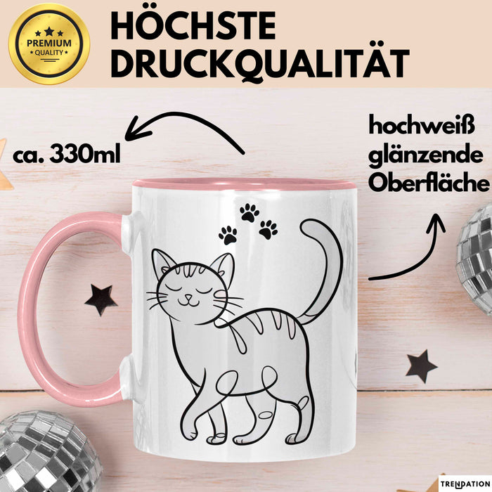 Katzen Tierliebhaber Tasse Geschenk Lustige Geschenkidee Spruch Rosa Trendation