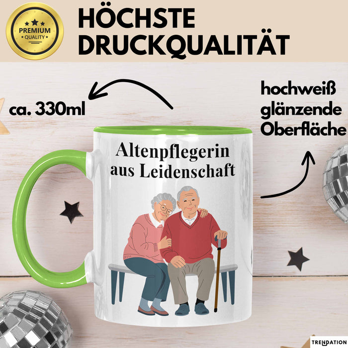 Krankenschwester Pflege Betreuung Tasse Geschenk Lustige Geschenkidee Spruch Altenpflegerin Aus Leidenschaft Grün Trendation