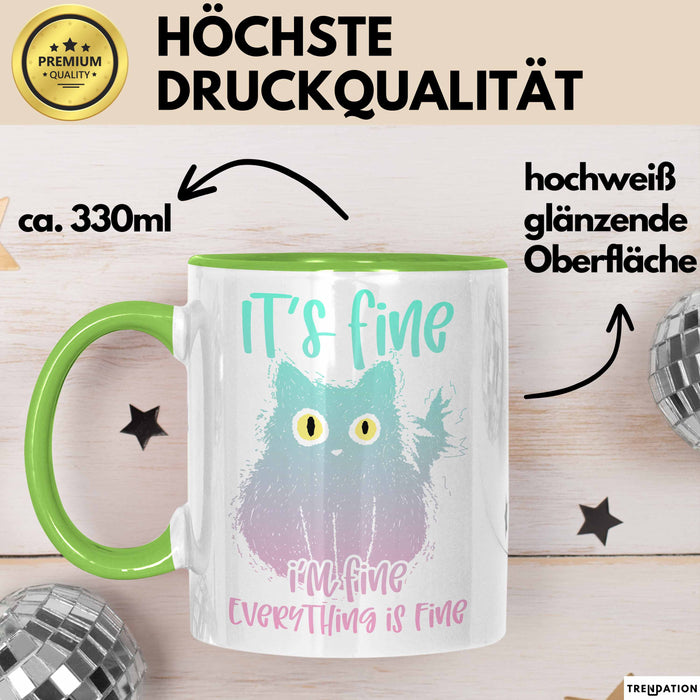 Katzen-Liebhaber Tasse Geschenk Stress It'S Finde I'M Fine Everything Is Fine Becher Grün Trendation