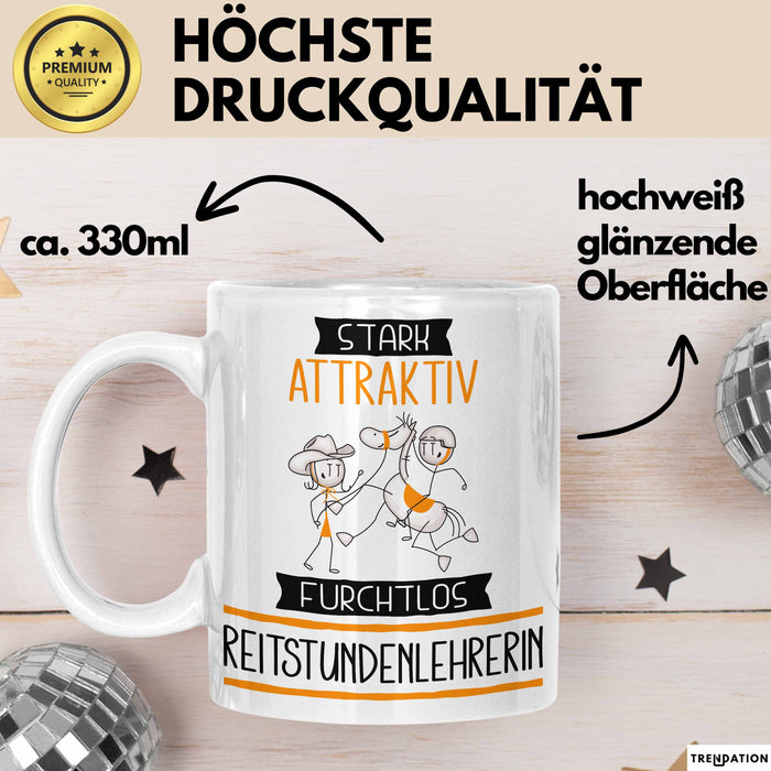 Reitstundenlehrerin Tasse Geschenk Becher Stark Attraktiv Furchtlos Reitstundenlehrerin Lustige Geschenkidee Weiß Trendation