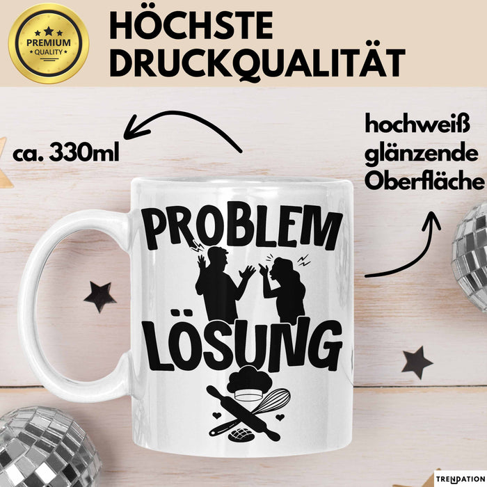 Backen Tasse Geschenk für Bäcker Männer Geschenkidee Problem und Lösung Backen Kochen Weiß Trendation