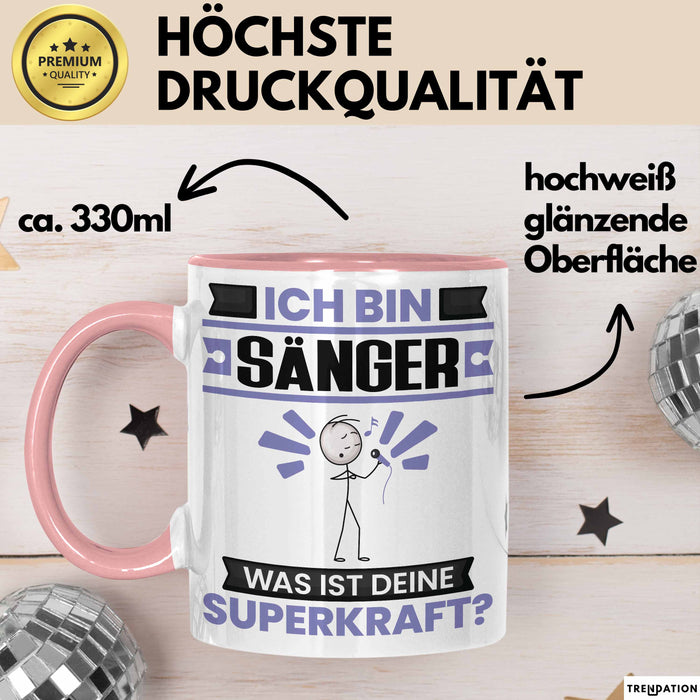 Sänger Tasse Geschenk für Sänger Geburtstag Lustiger Spruch Kaffee-Becher Was Ist Deine Superkraft Rosa Trendation
