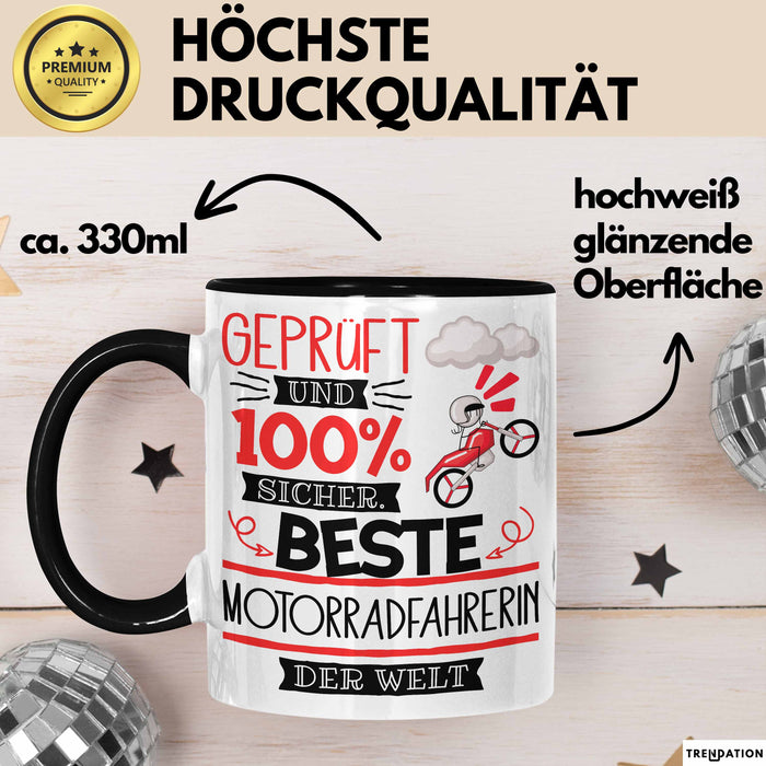 Beste Motorradfahrerin Der Welt Tasse Geschenk für Eine Motorradfahrerin Geprüft Und Sicher Geschenkidee Geburtstag Weihnachten Trendation