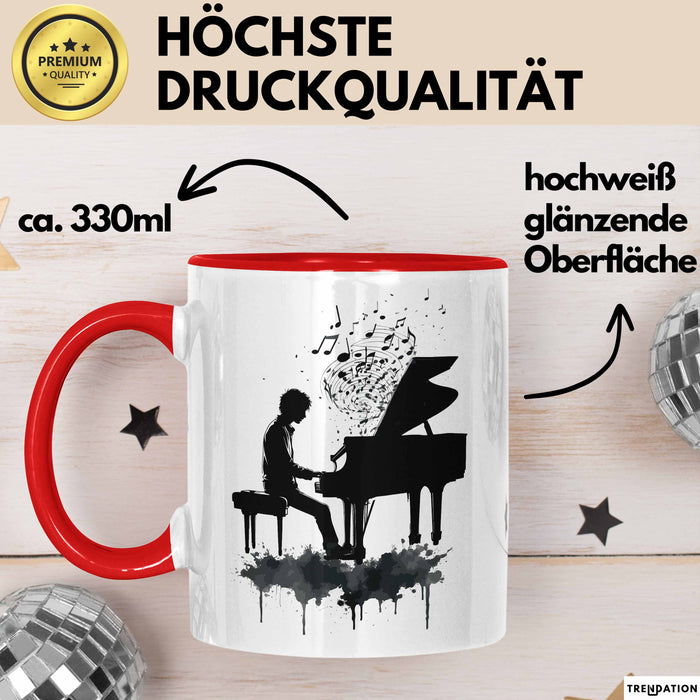 Klavier-Spieler Geschenk Tasse Grafik Piano Spielerin Geschenkidee Becher Rot Trendation