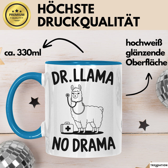 Lama Tasse Geschenk Dr Llama No Drama Geschenkidee Lustig Tier Blau Trendation