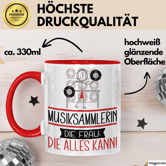 Musiksammlerin Geschenk Tasse Becher Die Frau Die Allen Kann Geschenkidee für eine Musiksammlerin Lustig Rot Trendation