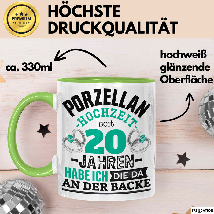 Pozellanhochzeit Tasse Geschenk Dornenhochzeit Geschenkidee Ehemann Ehefrau 20 Jahre Becher Grün Trendation