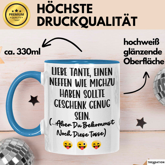 Tante Neffe Tasse Geschenk Lustige Geschenkidee Spruch Blau Trendation