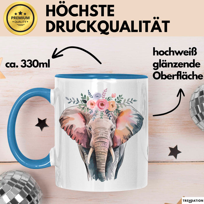 Elefant Tier Blumen Tasse Geschenk Lustige Geschenkidee Spruch Blau Trendation