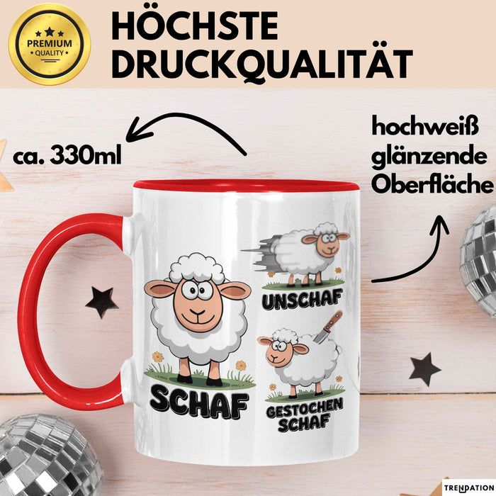 Schaf Tier Bauer Sarkasmus Tasse Becher Geschenk Lustige Geschenkidee Spruch Schaf Unschaf Gestochen Schaf Rot Trendation