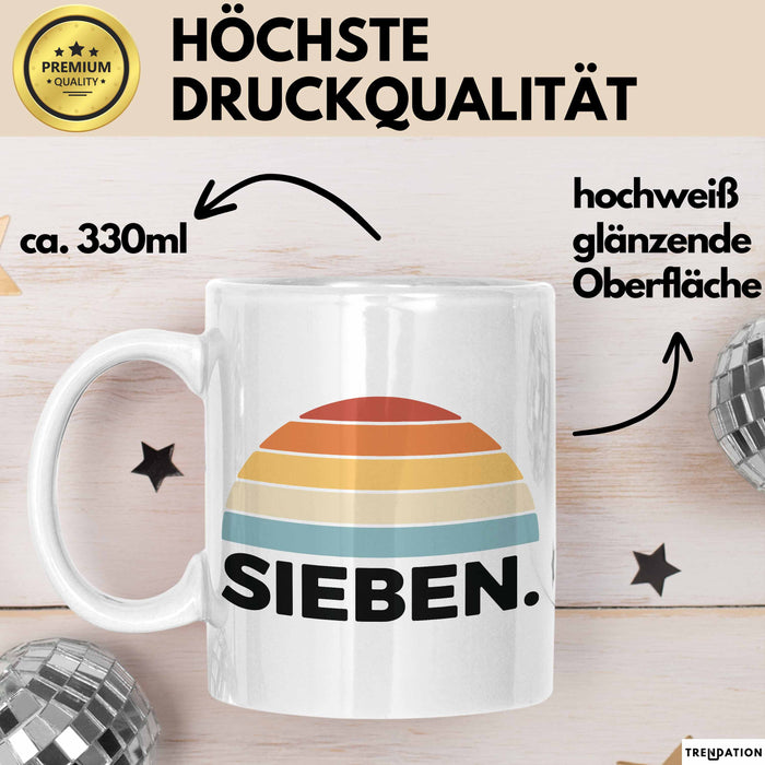 Tasse Retro SIEBEN. Design mit Sonnenuntergangsfarben 7. Geburtstag Jungs Weiß Trendation