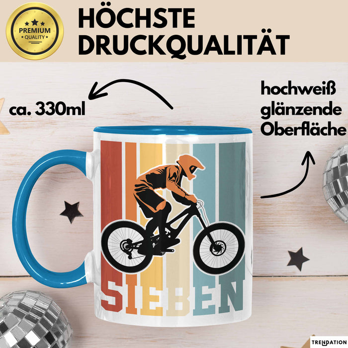 Tasse SIEBEN Grafik RetroStil Geschenkidee 7. Geburtstag Jungs Blau Trendation
