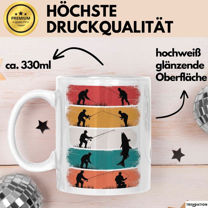 Angelliebhaber Fischer Retro Tasse Geschenk Lustige Geschenkidee Spruch Weiß Trendation