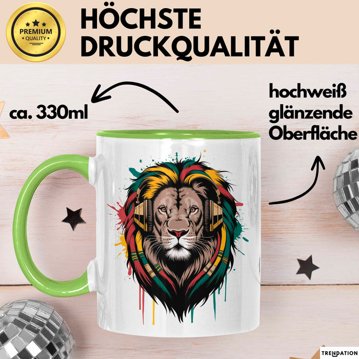 Löwe Tier Kopfhörer Sonnenbrille Tasse Geschenk Lustige Geschenkidee Spruch Grün Trendation