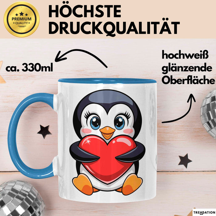 Pinguin Herz Tasse Geschenk Lustige Geschenkidee Spruch Blau Trendation